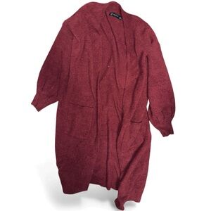 New York and co red fleece open cardigan duster large